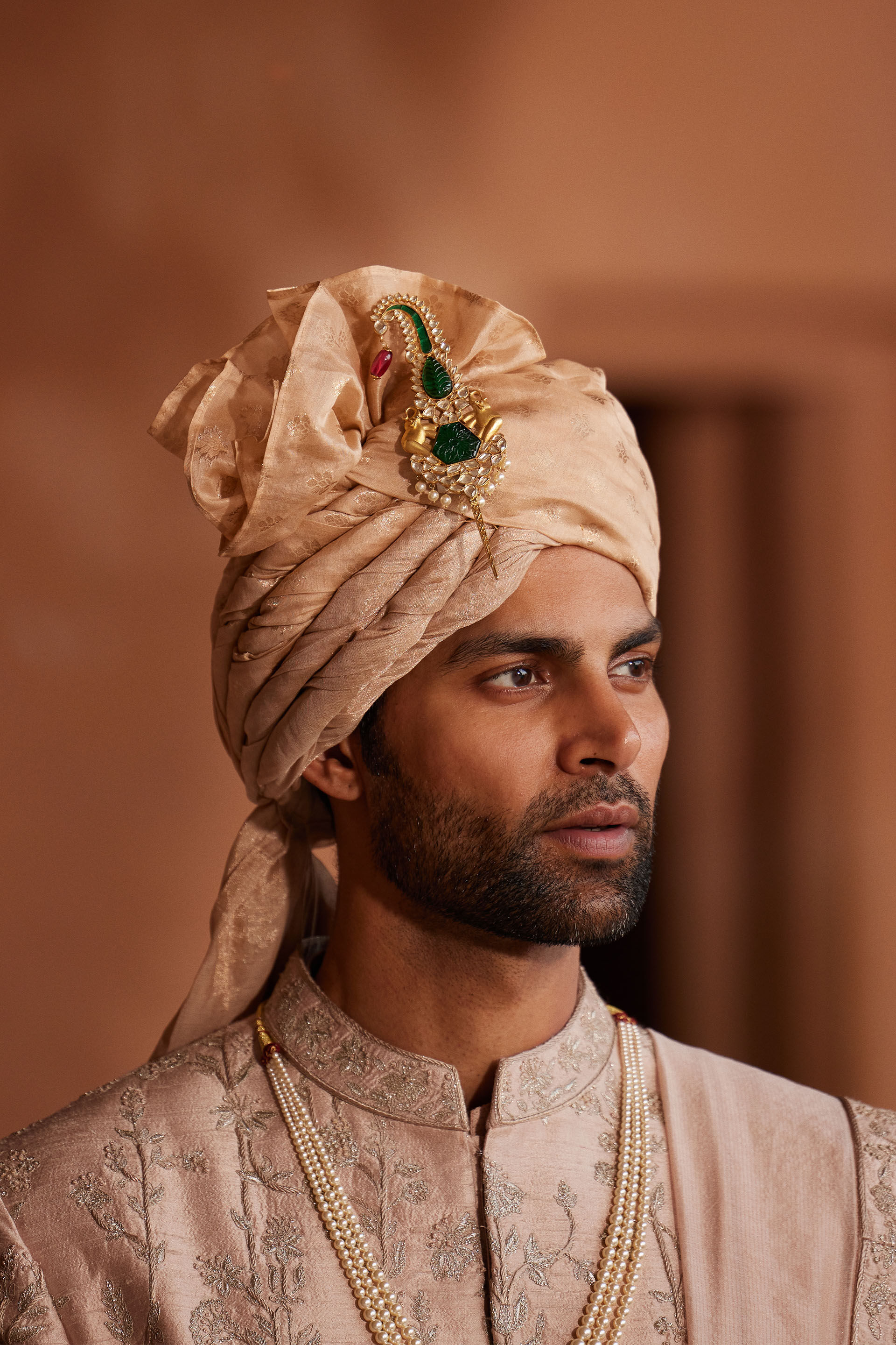 Ahmar Hand-embroidered Silk Sherwani - Salmon, Salmon, image 9